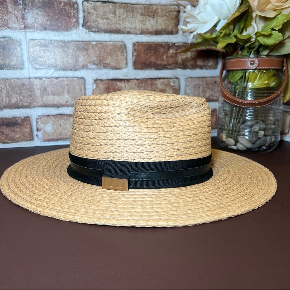 Vince Camuto Paper Straw Band Adjustable Panama Hat Excellent Condition